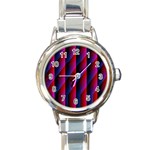 Photography Illustrations Line Wave Chevron Red Blue Vertical Light Round Italian Charm Watch Front