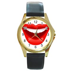 Smile Lips Transparent Red Sexy Round Gold Metal Watch