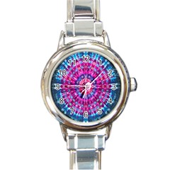 Red Blue Tie Dye Kaleidoscope Opaque Color Circle Round Italian Charm Watch