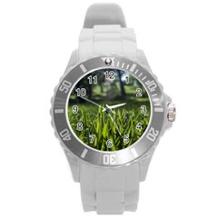 Green Grass Field Round Plastic Sport Watch (l)