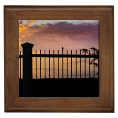 Small Bird Over Fence Backlight Sunset Scene Framed Tiles by dflcprints