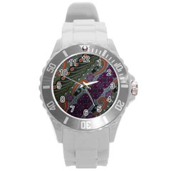 Batik Art Pattern  Round Plastic Sport Watch (l)