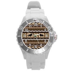 Lion African Vector Pattern Round Plastic Sport Watch (l)