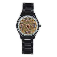 Asian Art Mandala Colorful Tibet Pattern Stainless Steel Round Watch by paulaoliveiradesign