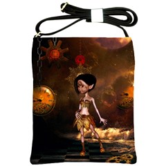 Steampunk, Cute Little Steampunk Girl In The Night With Clocks Shoulder Sling Bags by FantasyWorld7