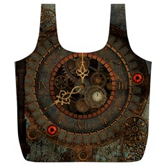 Steampunk, Awesome Clocks Full Print Recycle Bags (l)  by FantasyWorld7