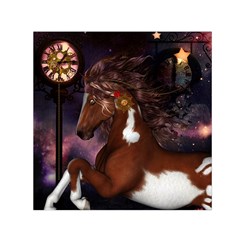 Steampunk Wonderful Wild Horse With Clocks And Gears Small Satin Scarf (square) by FantasyWorld7