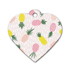 Pineapple Rainbow Fruite Pink Yellow Green Polka Dots Dog Tag Heart (two Sides)