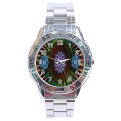 Flower Stigma Colorful Rainbow Animation Gold Space Stainless Steel Analogue Watch