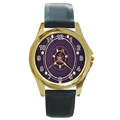 Mandalarium Hires Hand Eye Purple Round Gold Metal Watch