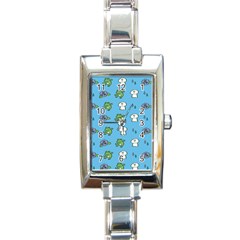 Frog Ghost Rain Flower Green Animals Rectangle Italian Charm Watch