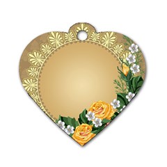 Rose Sunflower Star Floral Flower Frame Green Leaf Dog Tag Heart (one Side)