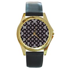 Sunflower Star Floral Purple Pink Round Gold Metal Watch