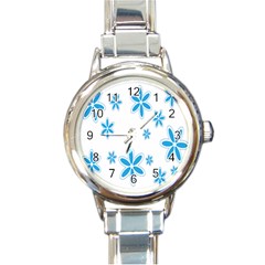 Star Flower Blue Round Italian Charm Watch