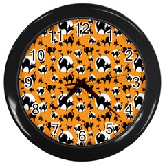 Pattern Halloween Black Cat Hissing Wall Clocks (black) by iCreate