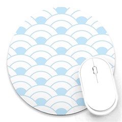 Blue,white,shell,pattern Round Mousepads by NouveauDesign