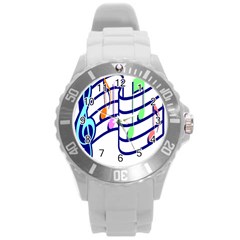 Music Note Tone Rainbow Blue Pink Greeen Sexy Round Plastic Sport Watch (l)