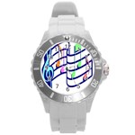 Music Note Tone Rainbow Blue Pink Greeen Sexy Round Plastic Sport Watch (L) Front