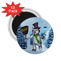 Funny Grimly Snowman In A Winter Landscape 2 25  Magnets (10 Pack)  by FantasyWorld7