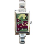 Camuflage Flag Green Purple Grey Rectangle Italian Charm Watch Front