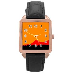 Mountains Natural Orange Red Black Rose Gold Leather Watch 