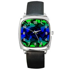 Spectrum Sputnik Space Blue Green Square Metal Watch