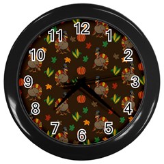 Thanksgiving Turkey  Wall Clocks (black) by Valentinaart