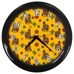 Thanksgiving Turkey  Wall Clocks (black) by Valentinaart