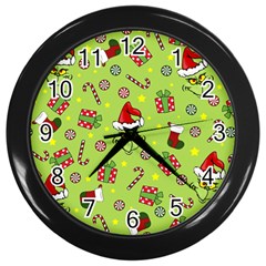 Grinch Pattern Wall Clocks (black) by Valentinaart