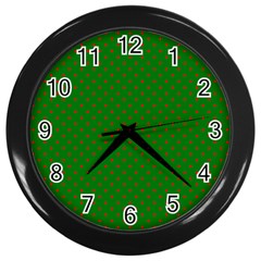 Mini Red Dots On Christmas Green Wall Clocks (black) by PodArtist