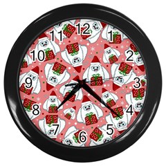 Yeti Xmas Pattern Wall Clocks (black) by Valentinaart