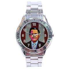 George W Bush Pop Art President Usa Stainless Steel Analogue Watch by BangZart