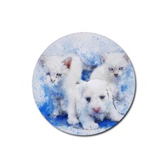 Dog Cats Pet Art Abstract Rubber Coaster (round)  by Celenk