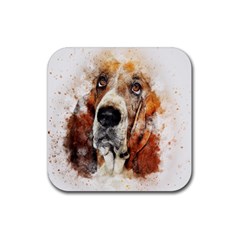 Dog Basset Pet Art Abstract Rubber Coaster (square)  by Celenk