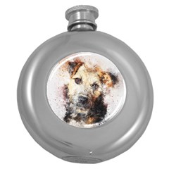 Dog Animal Pet Art Abstract Round Hip Flask (5 Oz) by Celenk