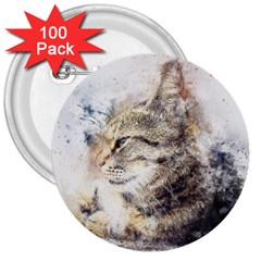 Cat Animal Art Abstract Watercolor 3  Buttons (100 Pack)  by Celenk