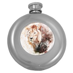 Lion Animal Art Abstract Round Hip Flask (5 Oz) by Celenk