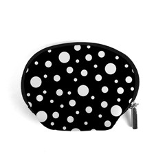 White On Black Polka Dot Pattern Accessory Pouches (small) 