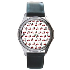 Cherries Round Metal Watch by snowwhitegirl