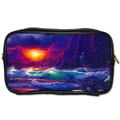 Sunset Orange Sky Dark Cloud Sea Waves Of The Sea, Rocky Mountains Art Toiletries Bags 2-side by Sapixe