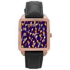 Ice Cream Cone Cornet Blue Summer Season Food Funny Pattern Rose Gold Leather Watch  by yoursparklingshop