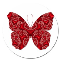 Butterfly Red Fractal Art Nature Magnet 5  (round) by Sapixe