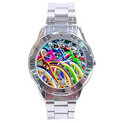 Colorful Bicycles In A Row Stainless Steel Analogue Watch by FunnyCow