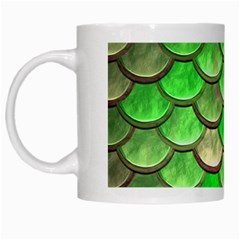 Green Mermaid Scale White Mugs by snowwhitegirl