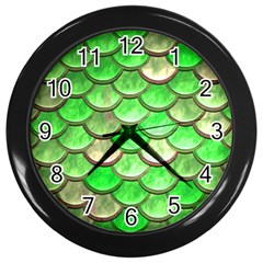 Green Mermaid Scale Wall Clock (black) by snowwhitegirl