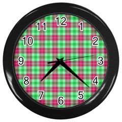 Pink Green Plaid Wall Clock (black) by snowwhitegirl