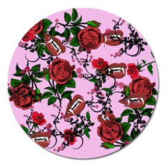 Pink Rose Vampire Magnet 5  (round) by snowwhitegirl