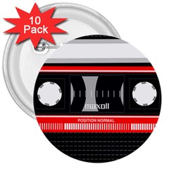 Compact Cassette 3  Buttons (10 Pack)  by vintage2030