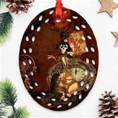 Funny Steampunk Skeleton, Clocks And Gears Ornament (oval Filigree) by FantasyWorld7