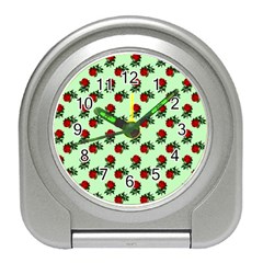 Red Roses Green Travel Alarm Clock by snowwhitegirl